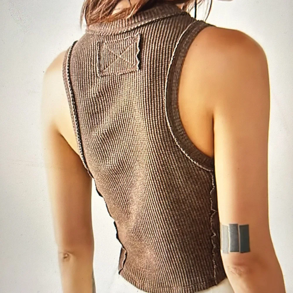 Free People We The Free Cropped Fitted Reo Sweater In Coffee‎ Vest Women XL NEW